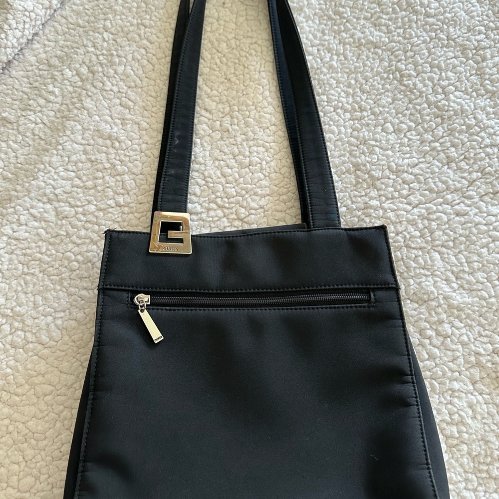 Guess Black Shoulder Tote with Silver 'G' Accent